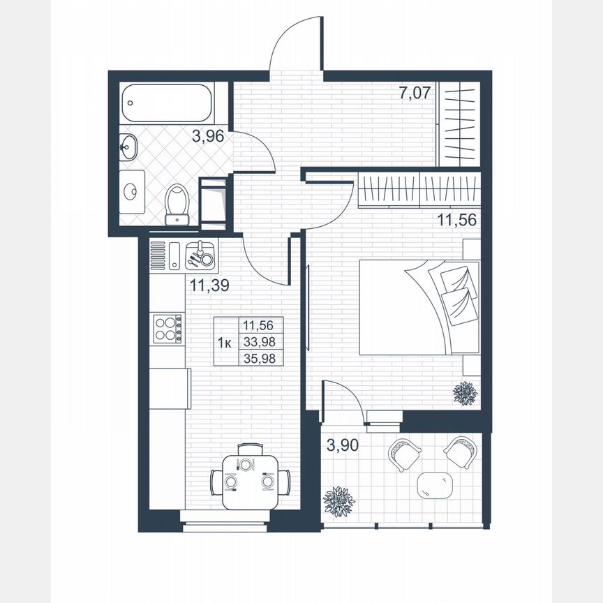 1-к. квартира, 33,7 м², 6/9 эт.