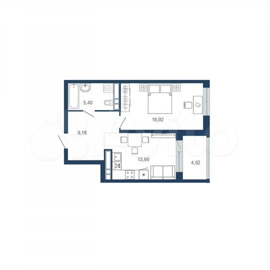 1-к. квартира, 49,7 м², 21/22 эт.