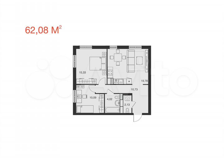 2-к. квартира, 62,1 м², 3/25 эт.