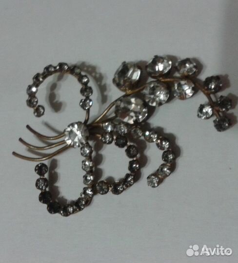 Брошь старинная, хрустальная веточка. Крупная