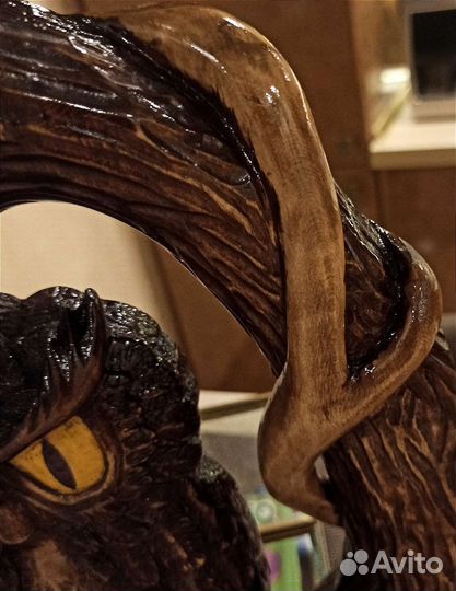 Панно сова, филин из дерева, на стену