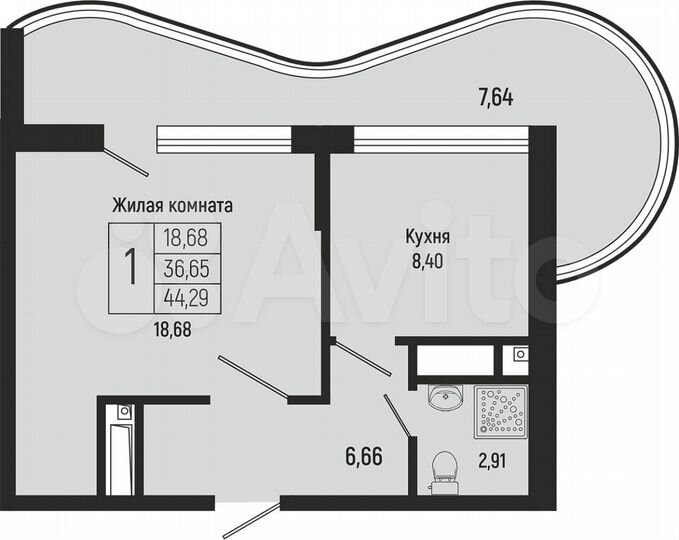 1-к. квартира, 44,4 м², 14/16 эт.