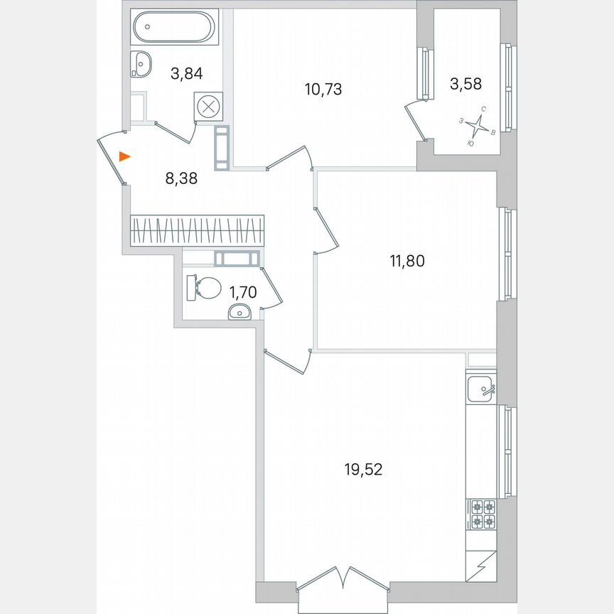 2-к. квартира, 57,8 м², 3/4 эт.