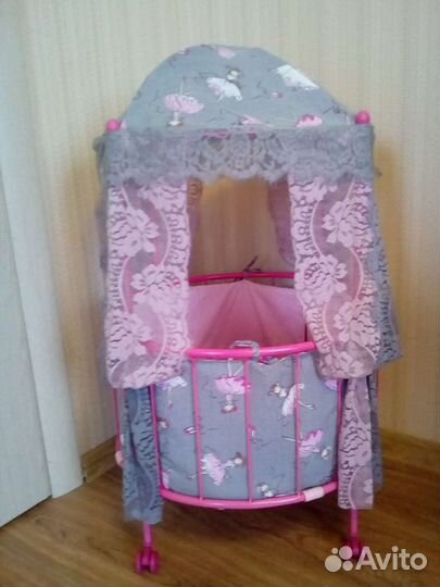 Кроватка кукольная круглая 50*80 с комплектом пб