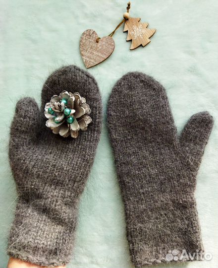 Варежки из пуха норки вязаные