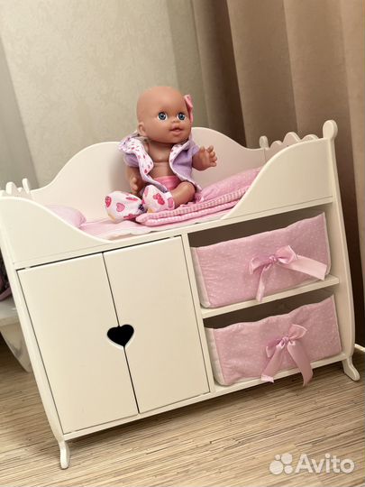 Кровать для кукол деревяная с комодом