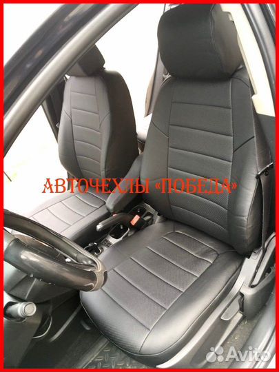 Чехлы Chevrolet Aveo T300 из экокожи чёрные Класси