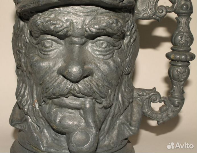 Большая Антикварная Оловянная Пивная Кружка. Моряк