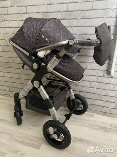 Коляска luxmom 3 в 1 (серая решетка )