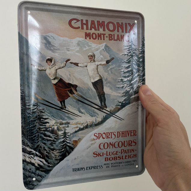 Металлическая табличка Chamonix Mont-Blanc лыжники