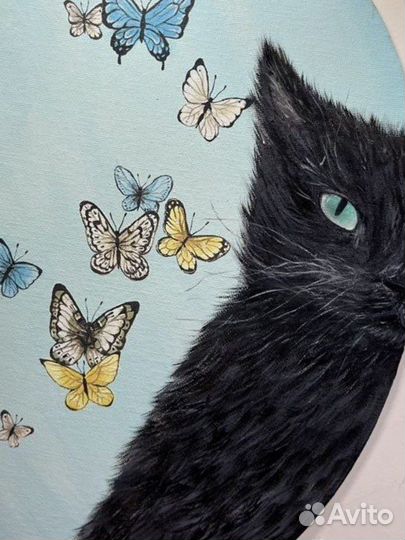 Картина маслом кот и бабочки