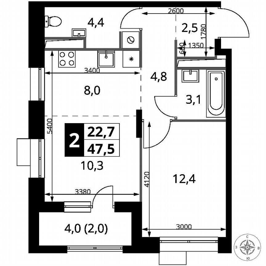 1-к. квартира, 47,5 м², 15/25 эт.