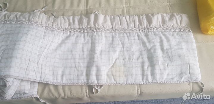 Мягкий бортик с балдахином и комплект белья лен