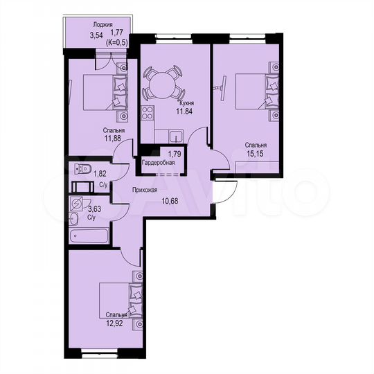 3-к. квартира, 71,5 м², 5/12 эт.
