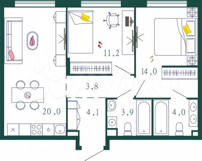 2-к. квартира, 61 м², 7/9 эт.