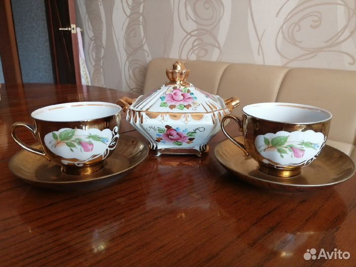 Комплект Фарфоровый, сахарница, чайные пары