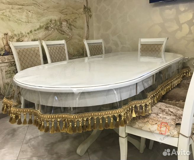 Силиконовая прозрачная скатерть с бахромой