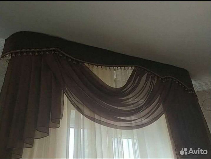 Ламбрекен 2шт.коричневая венецианка,бархат,итальян