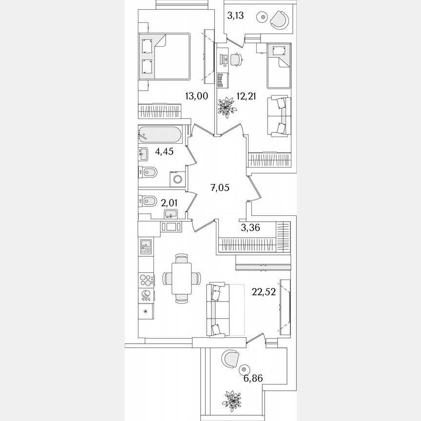 2-к. квартира, 69,6 м², 10/17 эт.