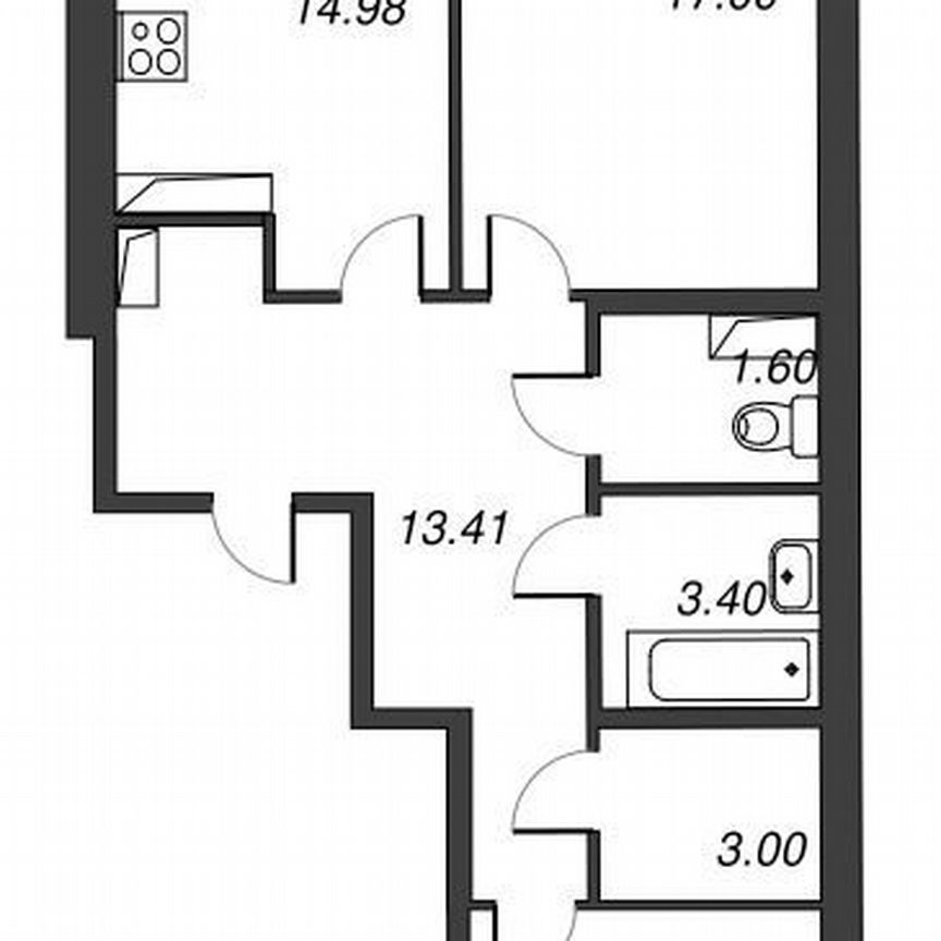 2-к. квартира, 70,6 м², 13/22 эт.