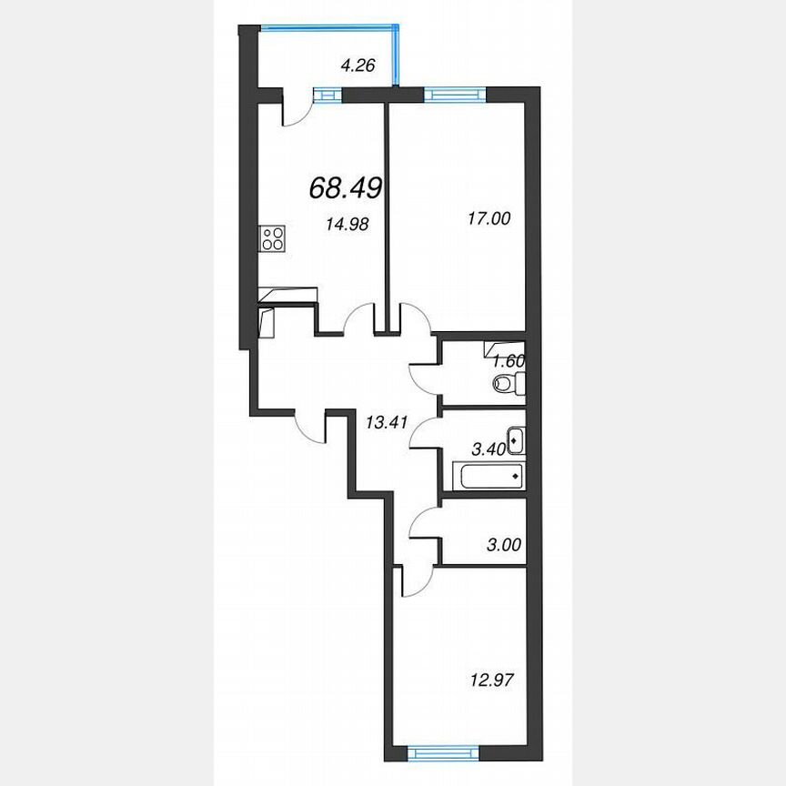 2-к. квартира, 70,6 м², 13/22 эт.
