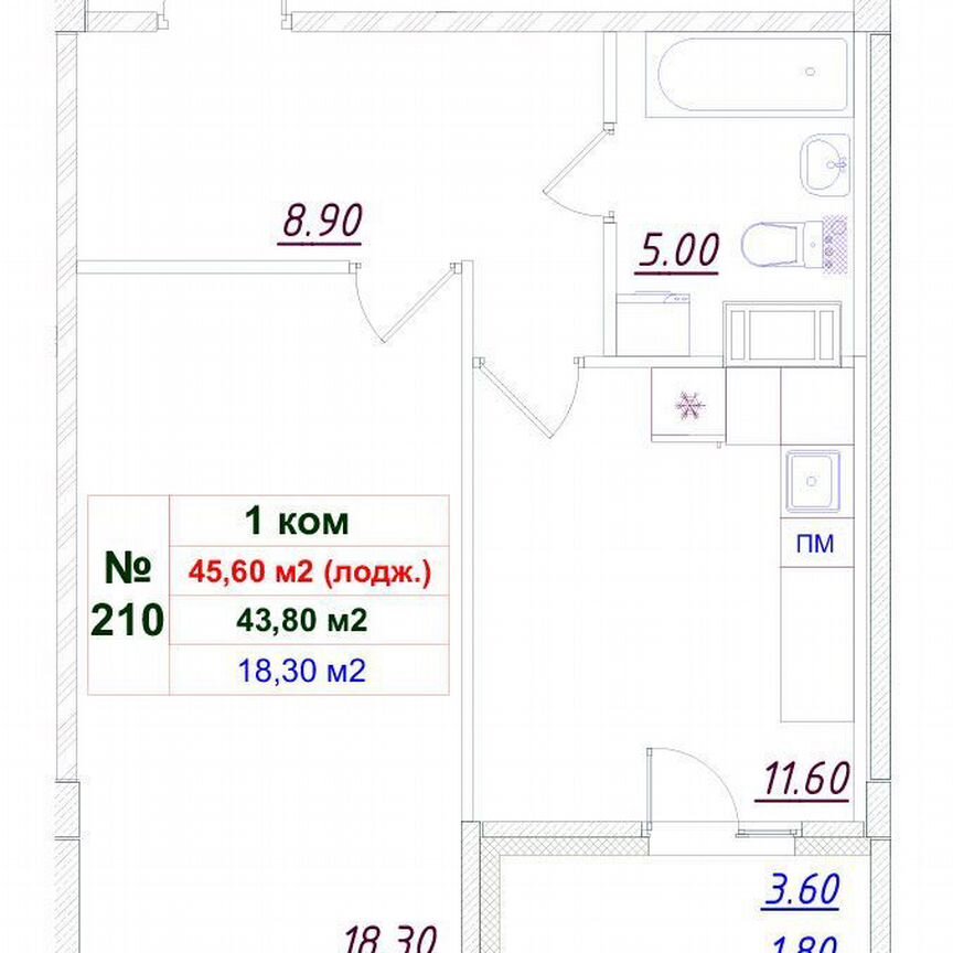 1-к. квартира, 44,8 м², 12/12 эт.