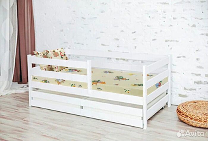 Кроватка софа эко из массива от 2х лет с бортиком