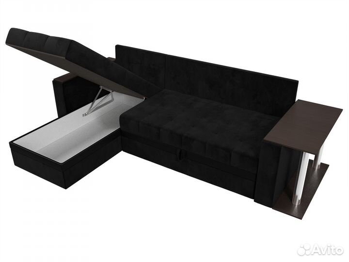 Диван угловой Атланта М левый угол, велюр, черный, серый