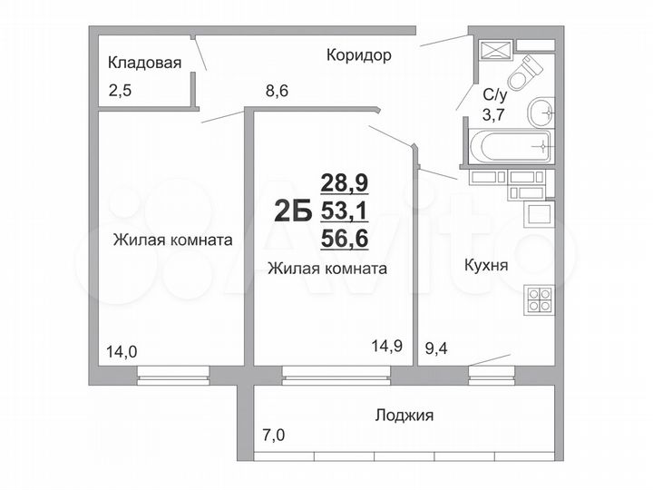 2-к. квартира, 56,6 м², 2/10 эт.