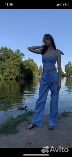 Новый костюм хлопковый топ брюки палаццо