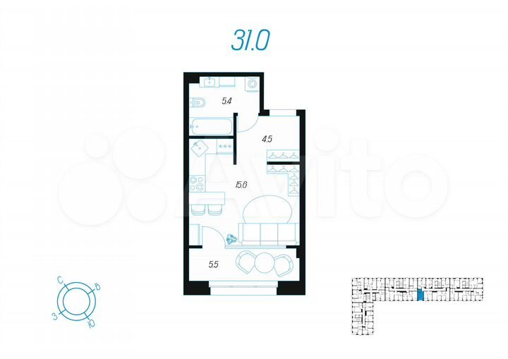 1-к. квартира, 31 м², 8/24 эт.