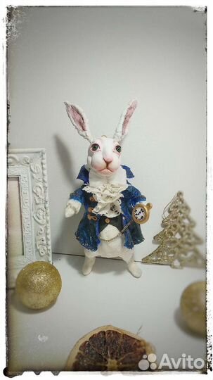 Ватная ёлочная игрушка Белый кролик