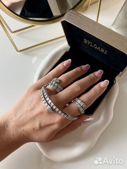 Браслет bvlgari serpenti с кольцом цвет серебро