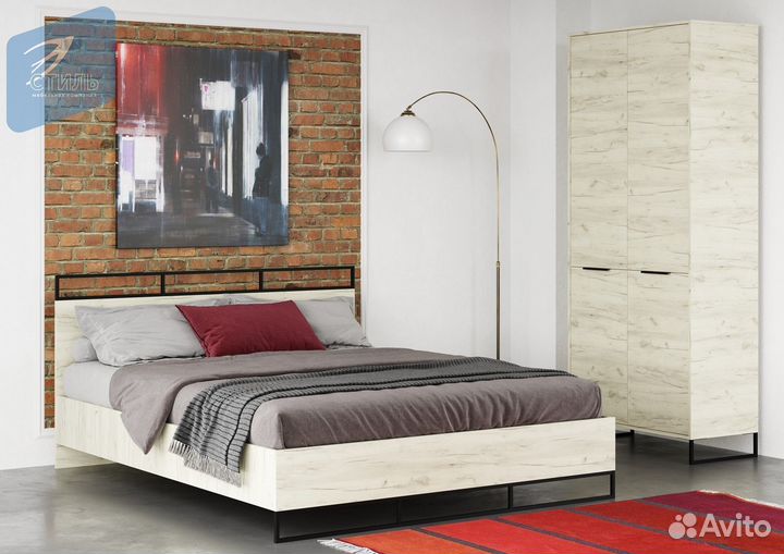 Лофт Кровать с ортопедом Дуб Крафт Белый