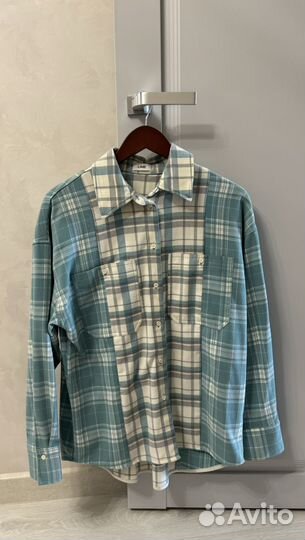 Рубашка в клетку lime в стиле пэчворк