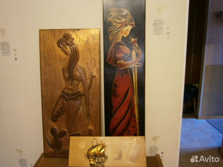 Панно СССР чеканка и дерево красивые