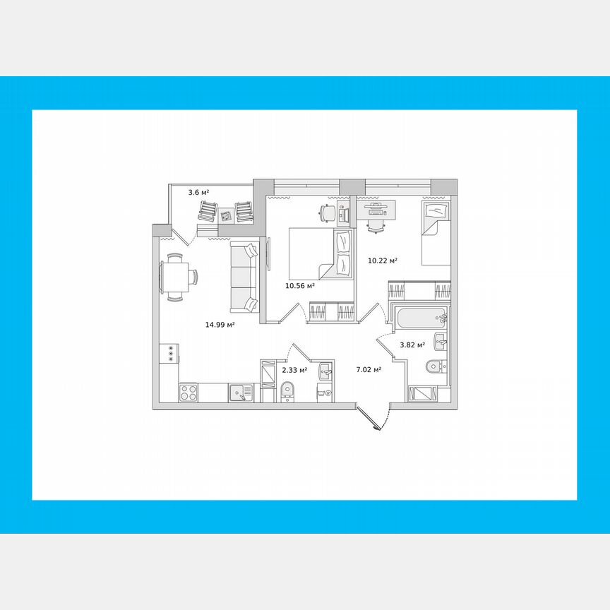 2-к. квартира, 49,8 м², 9/17 эт.
