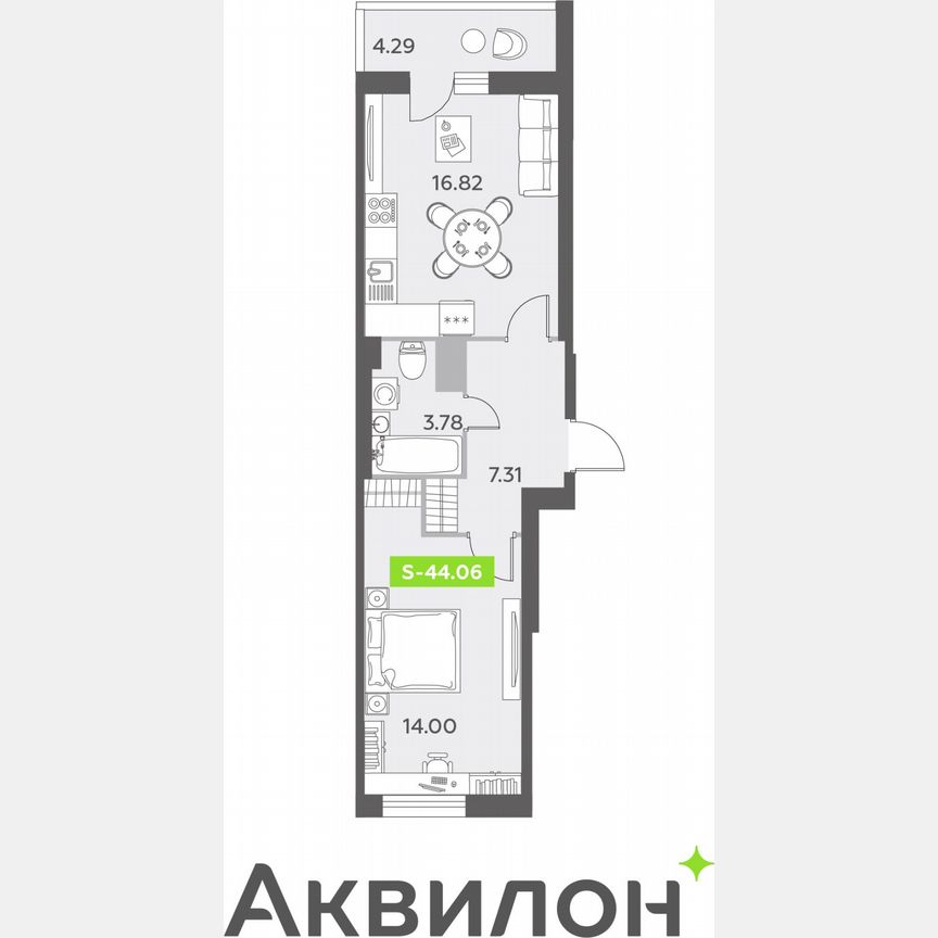 1-к. квартира, 44,1 м², 12/12 эт.