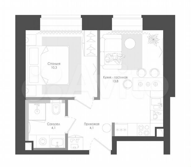 1-к. квартира, 34,6 м², 9/39 эт.