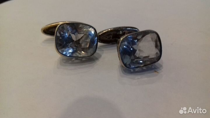 Запонки. серебро + горный хрусталь. 875 проба