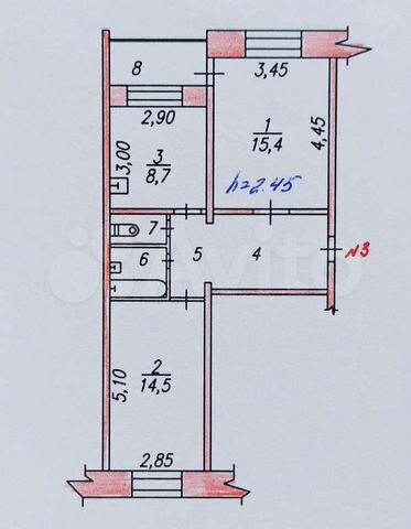 2-к. квартира, 49,5 м², 1/5 эт.