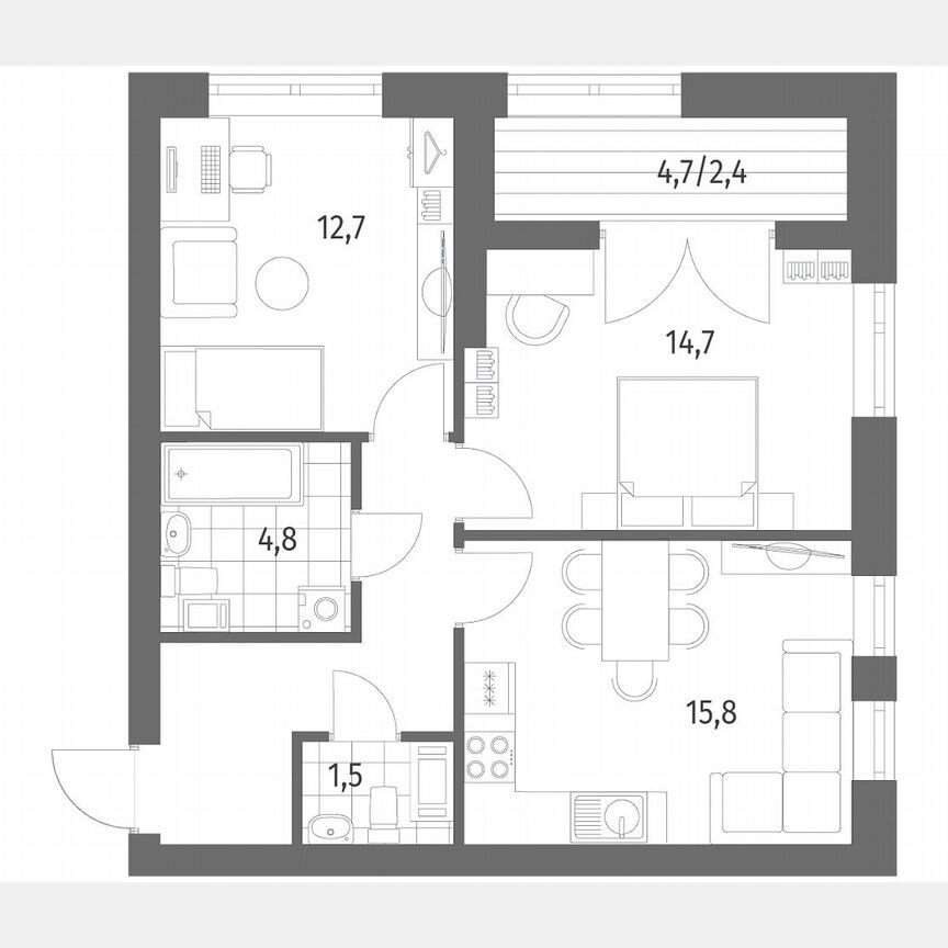 2-к. квартира, 60,1 м², 2/13 эт.