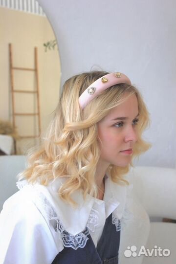 Ободок для волос розовый с криссталами