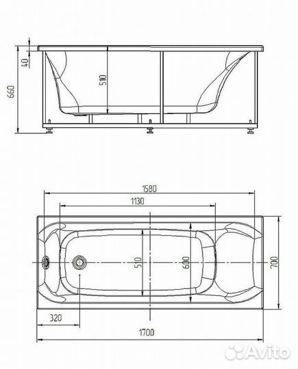 Акриловая ванна Aquatek Альфа 170х70 без гидромас