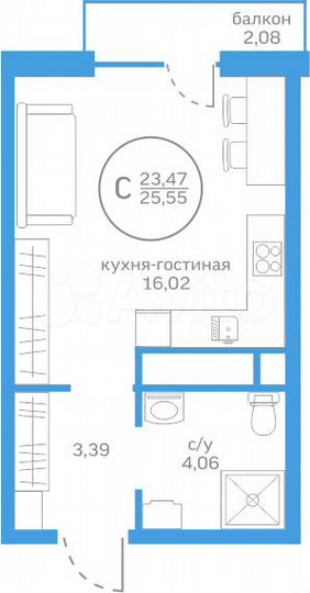 Квартира-студия, 23,5 м², 15/20 эт.