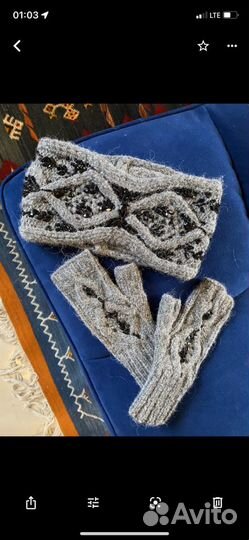 Набор повязка на голову и митенки ручная работа