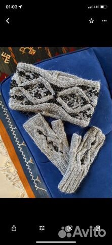 Набор повязка на голову и митенки ручная работа