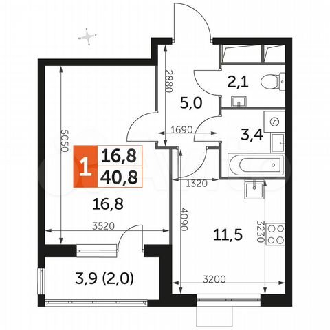 1-к. квартира, 40,8 м², 7/16 эт.