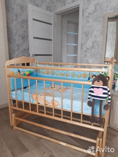 Кроватка, матрас, балдахин, бортики