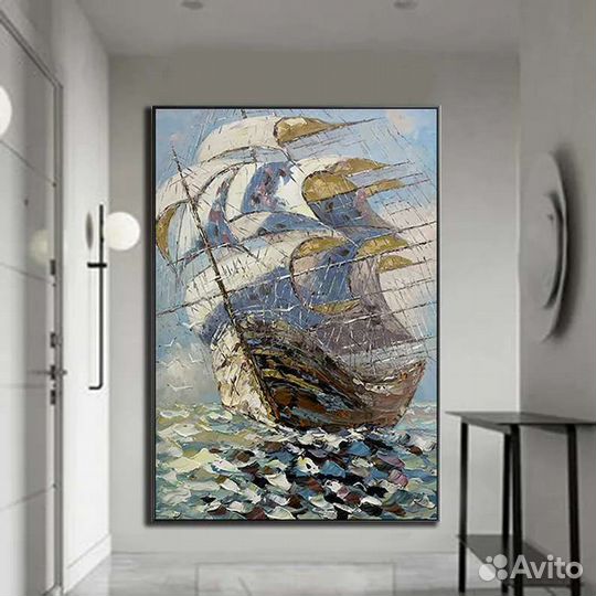 Картины на холсте, Абстрактный парусник в море